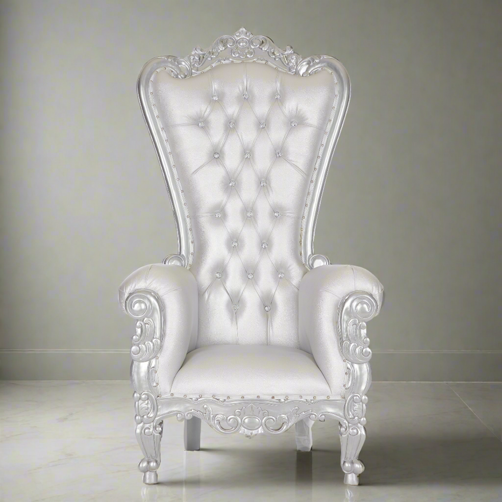 "Queen Tiffany" Throne Chair - Silver / Silver