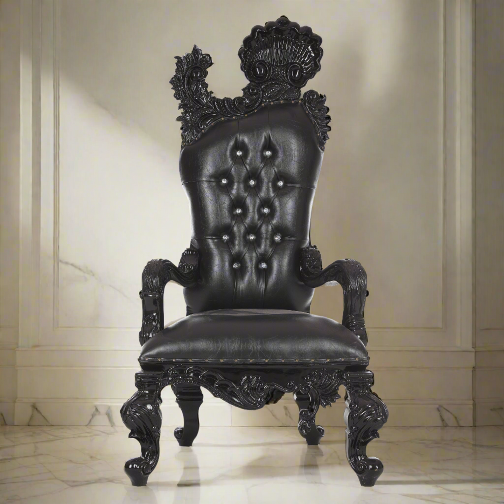 "Leandra" Royal Throne Chair - Black / Black