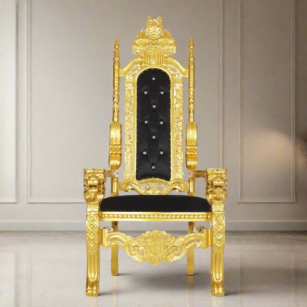 "King David" Lion Throne Chair - Black Velvet / Gold