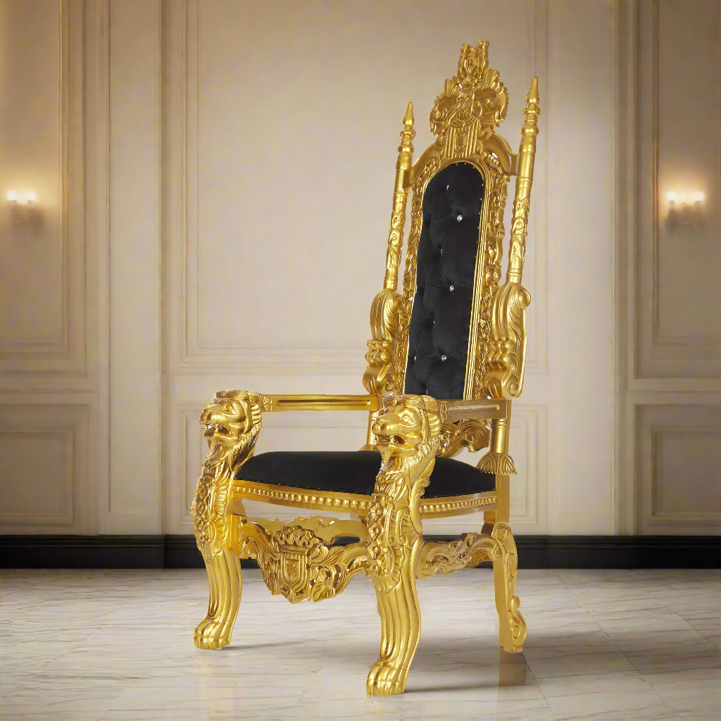 "King David" Lion Throne Chair - Black Velvet / Gold