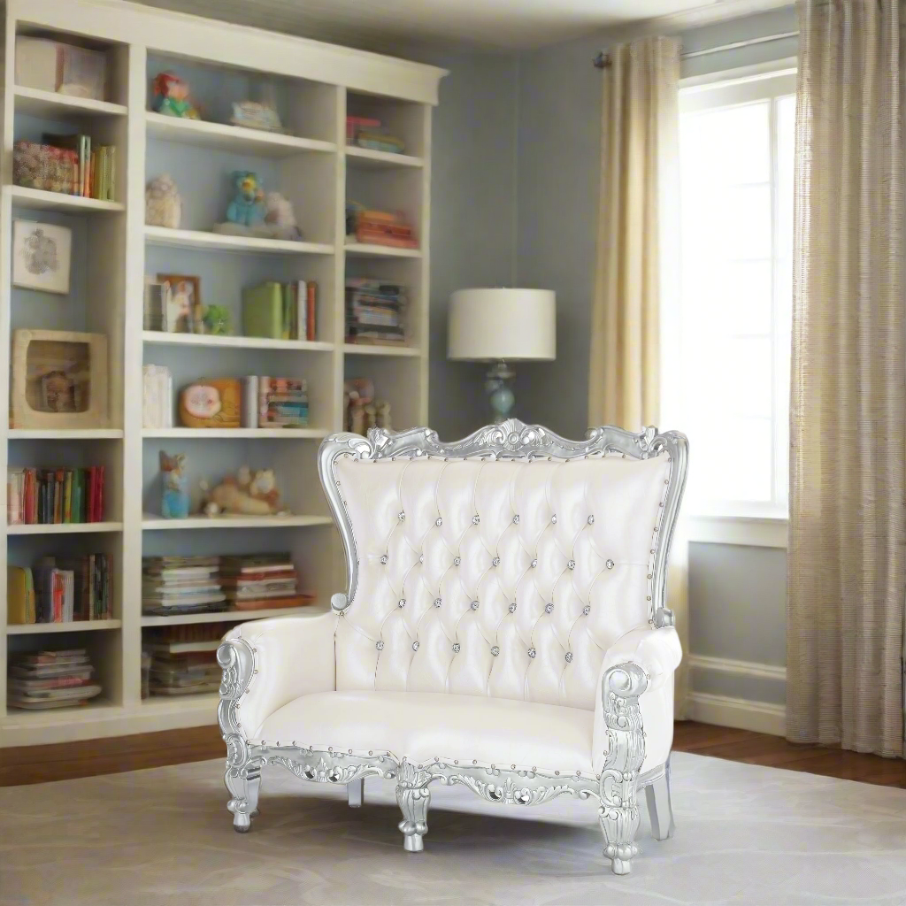 "Mini Tiffany" Children's Love Seat - White / Silver