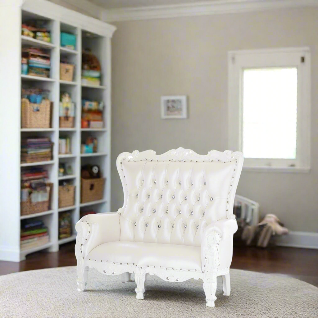 "Mini Tiffany" Children's Love Seat - White / White