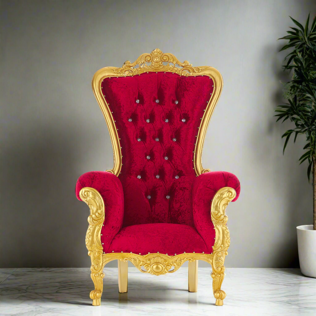 "Queen Tiffany 59" Throne Chair - Red Velvet / Gold