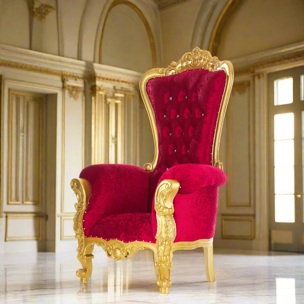 "Queen Tiffany 59" Throne Chair - Red Velvet / Gold