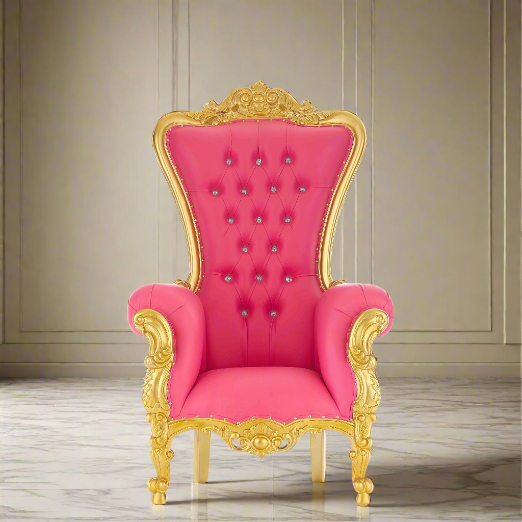 "Queen Tiffany 59" Throne Chair - Hot Pink / Gold