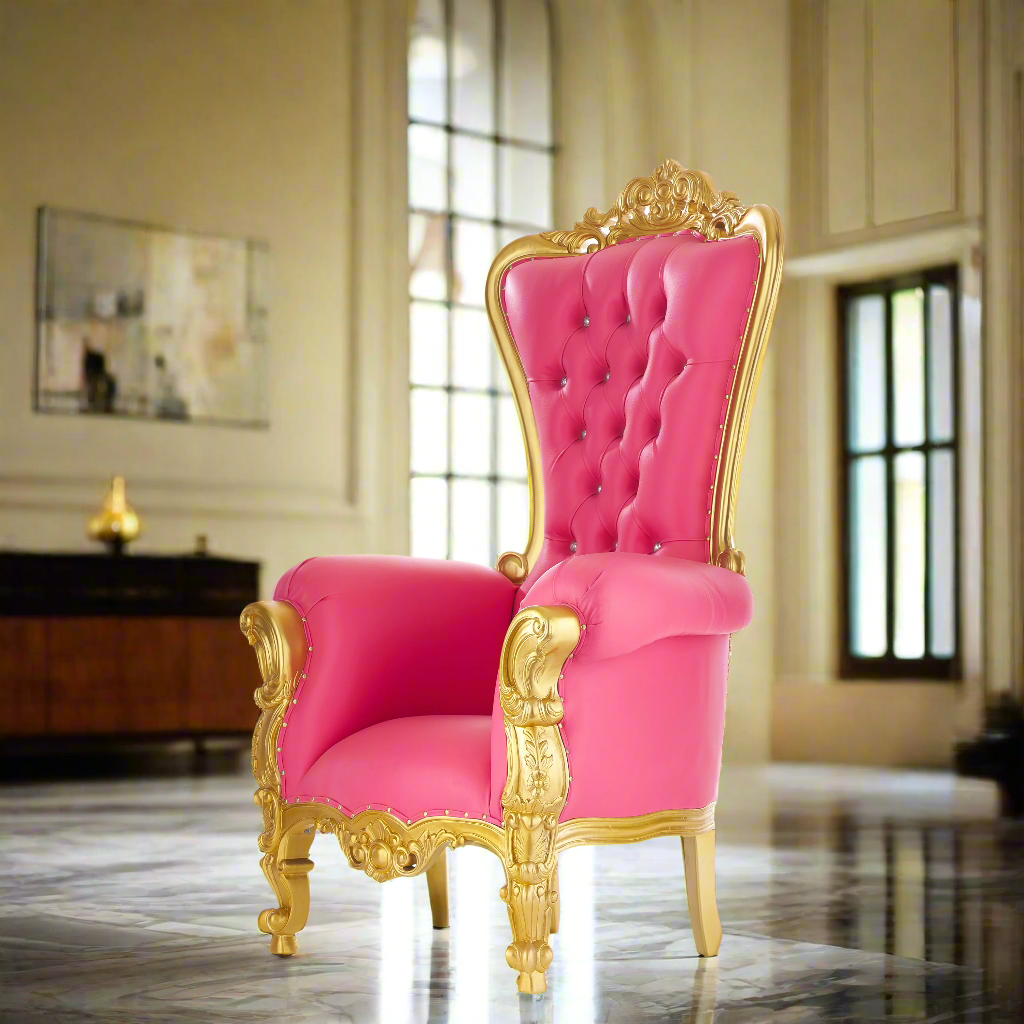 "Queen Tiffany 59" Throne Chair - Hot Pink / Gold