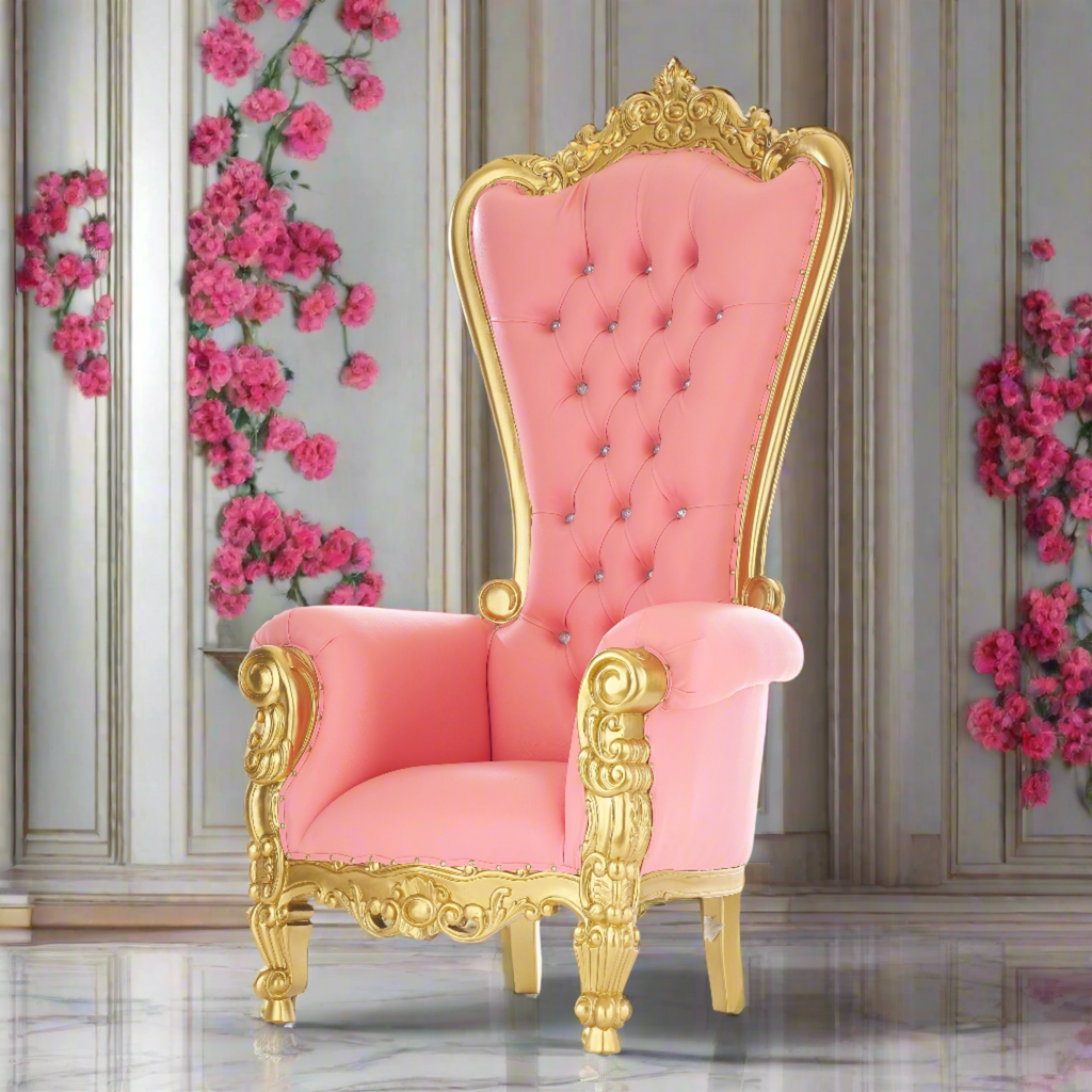 "Queen Tiffany" Throne Chair - Light Pink / Gold