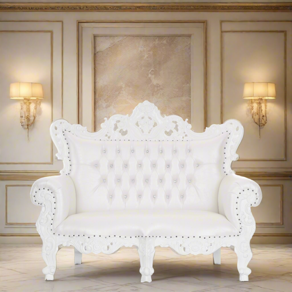 "Farrah" Royal Love Seat Sofa - White / White