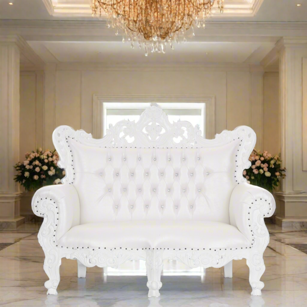 "Farrah" Royal Love Seat Sofa - White / White