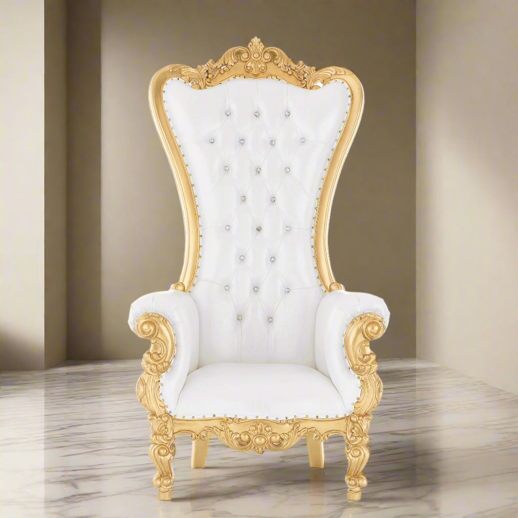 "Queen Tiffany 2.0" Throne Chair - White / Gold