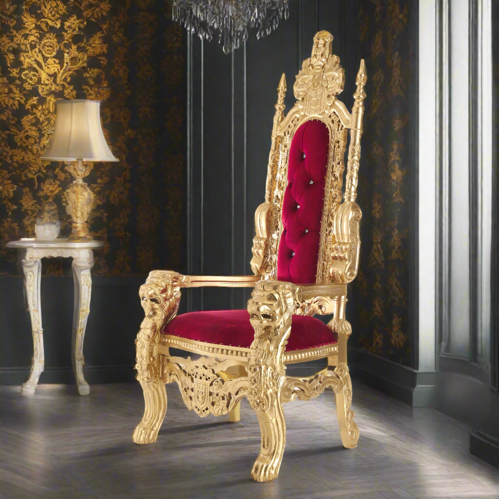 "King David" Lion Throne Chair - Red Velvet / Gold