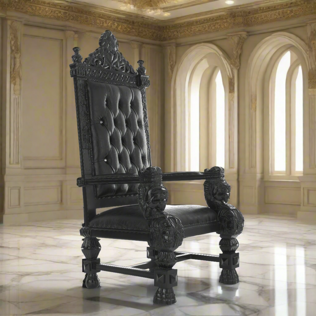"King Samuel 68" Lion Throne Chair - Black / Black