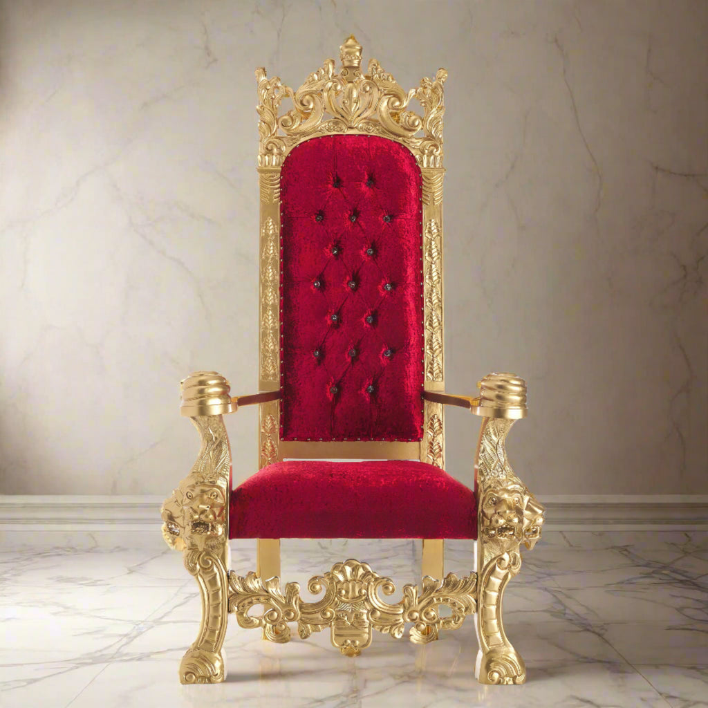 "King Solomon" Gothic Throne Chair - Red Velvet / Gold