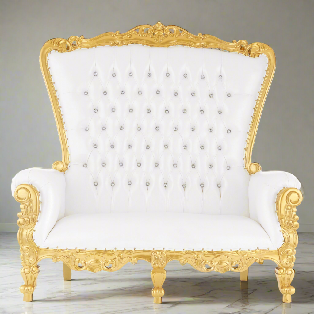 "Queen Tiffany" Love Seat - White / Gold