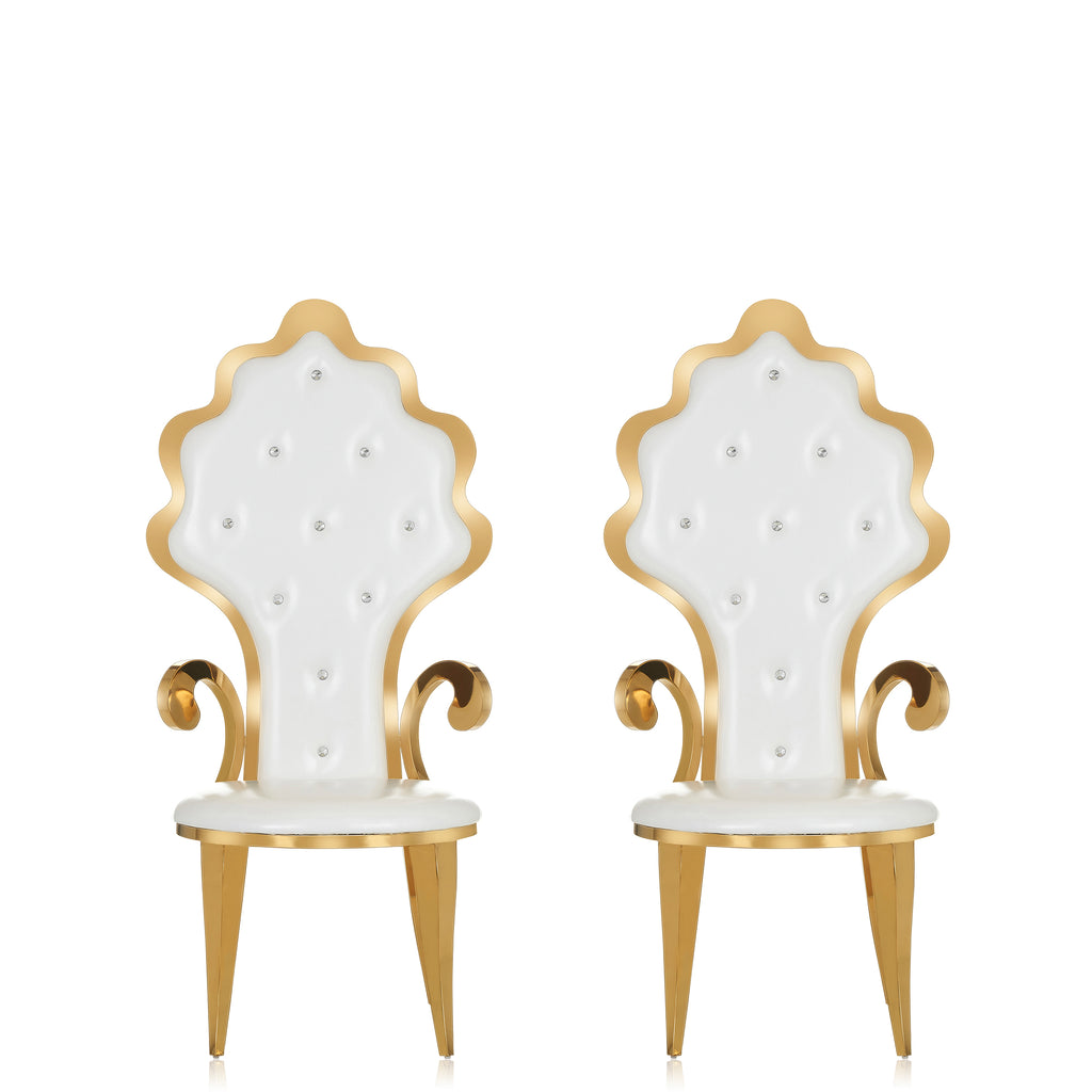 "Natalie" 2Pcs. Metal Bridal Throne Chair - White / Gold