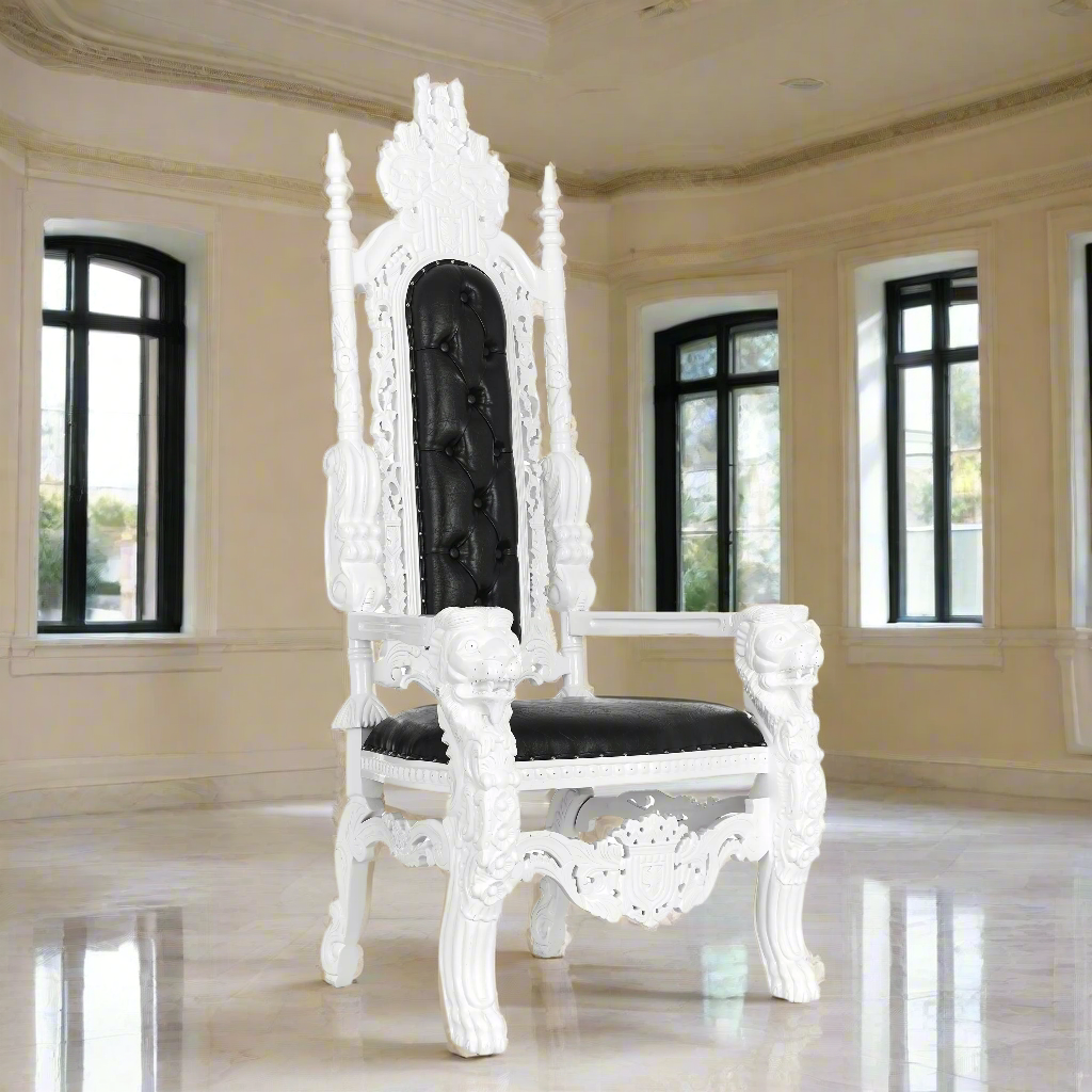 "King David" Lion Throne Chair - Black / White