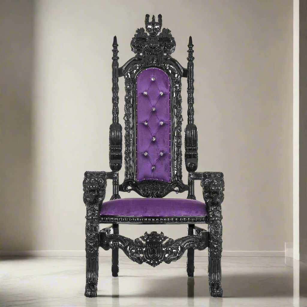 "King David" Lion Throne Chair - Purple Velvet / Black