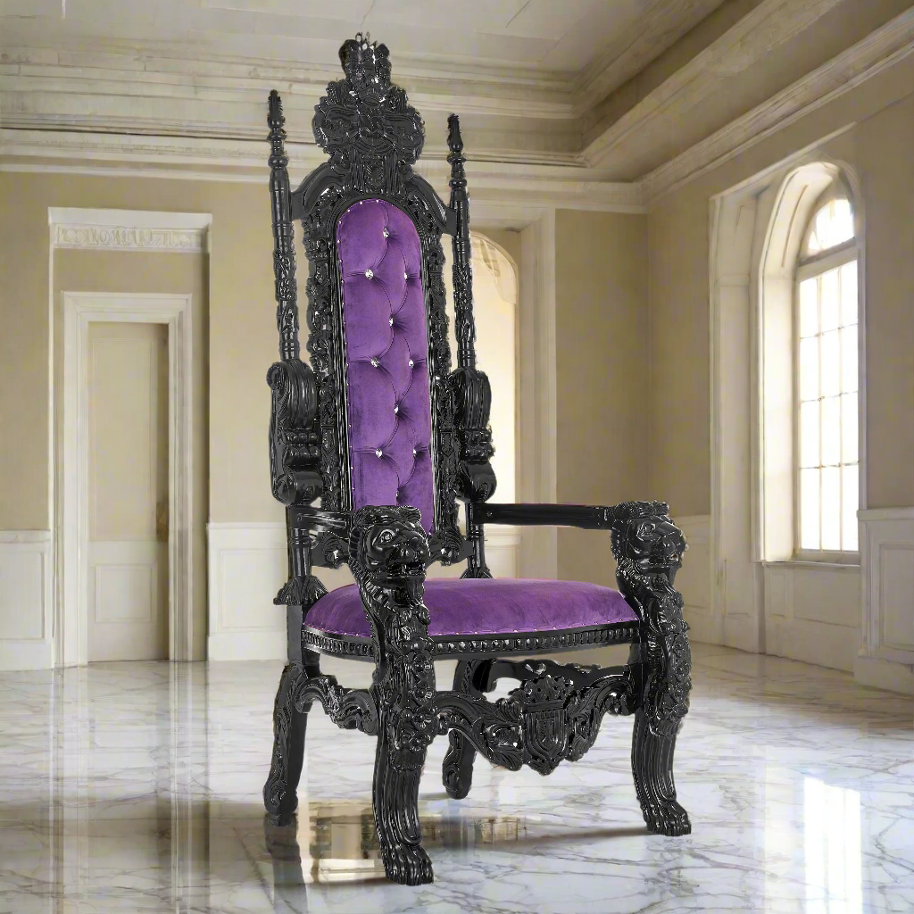 "King David" Lion Throne Chair - Purple Velvet / Black