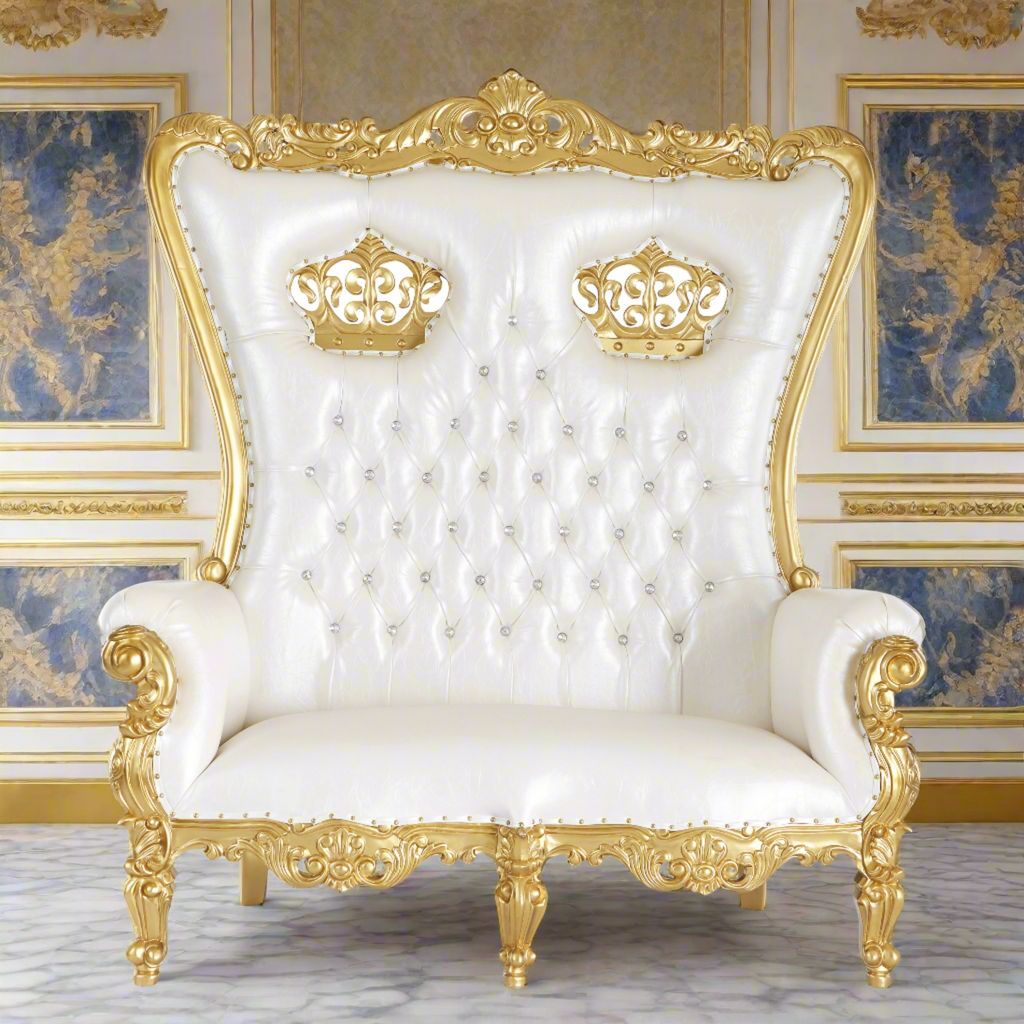 "Crown Tiffany" Love Seat Throne Chair - White / Gold
