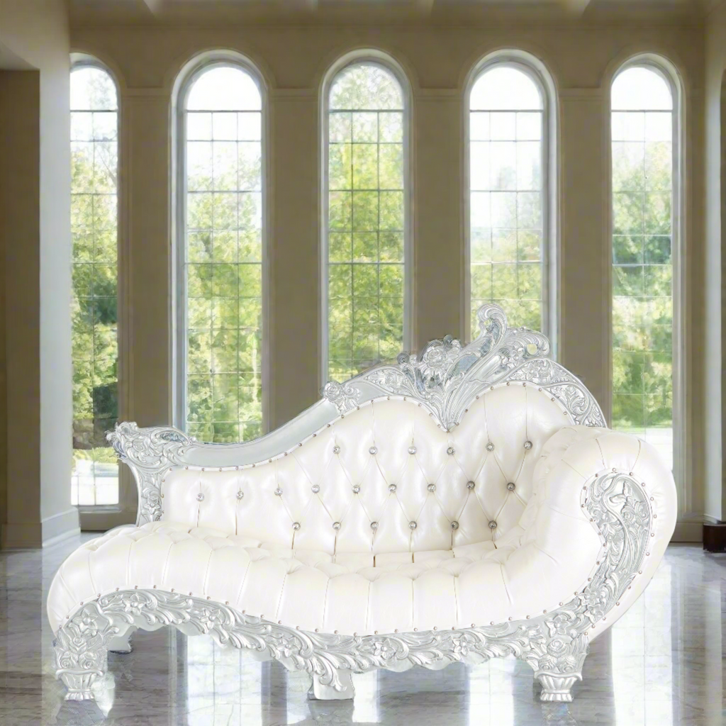 "Zeus 76" Royal Chaise Lounge - White / Silver