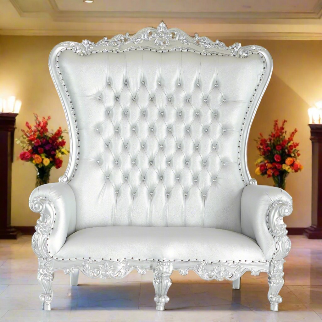 "Queen Tiffany" Love Seat - Silver / Silver