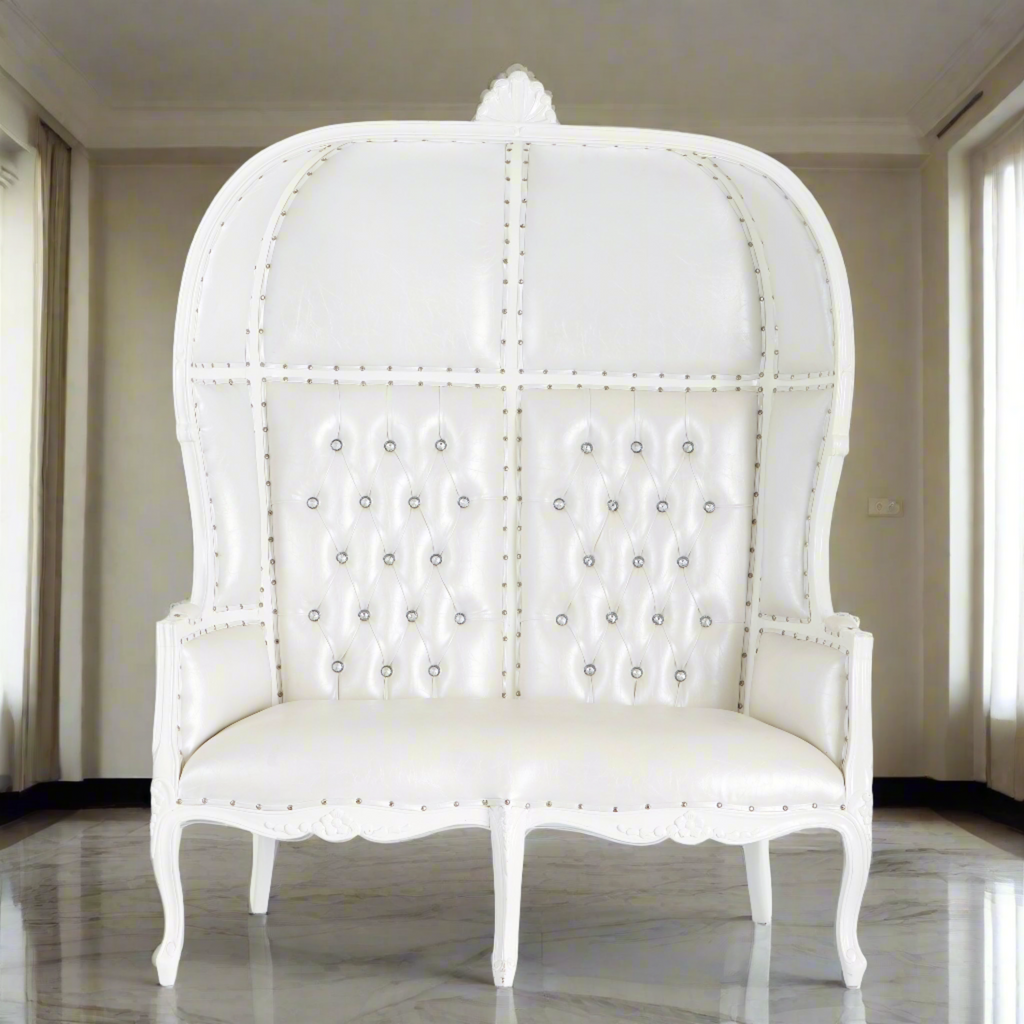 "Hooded Canopy" Love Seat Throne - White / White