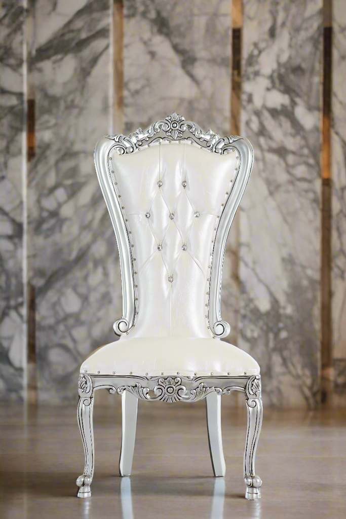 "Valentina" Accent Armless Chair - White / Silver