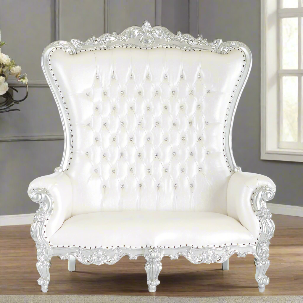 "Queen Tiffany 2.0" Love Seat - White / Silver