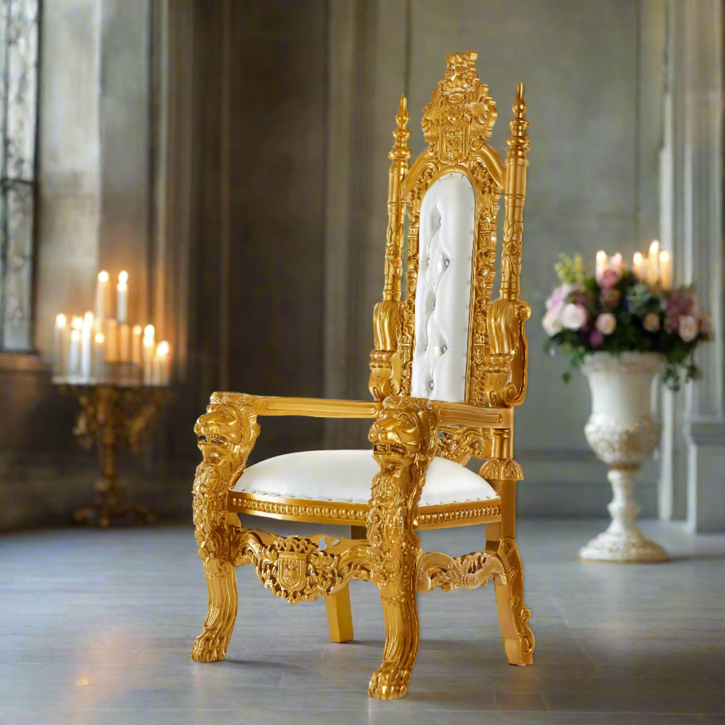 "King David" Lion Throne Chair - White / Gold