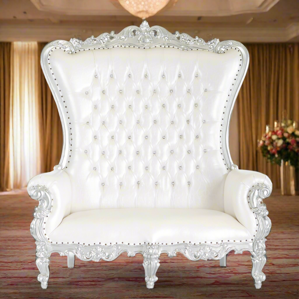 "Queen Tiffany 2.0" Love Seat - White / Silver