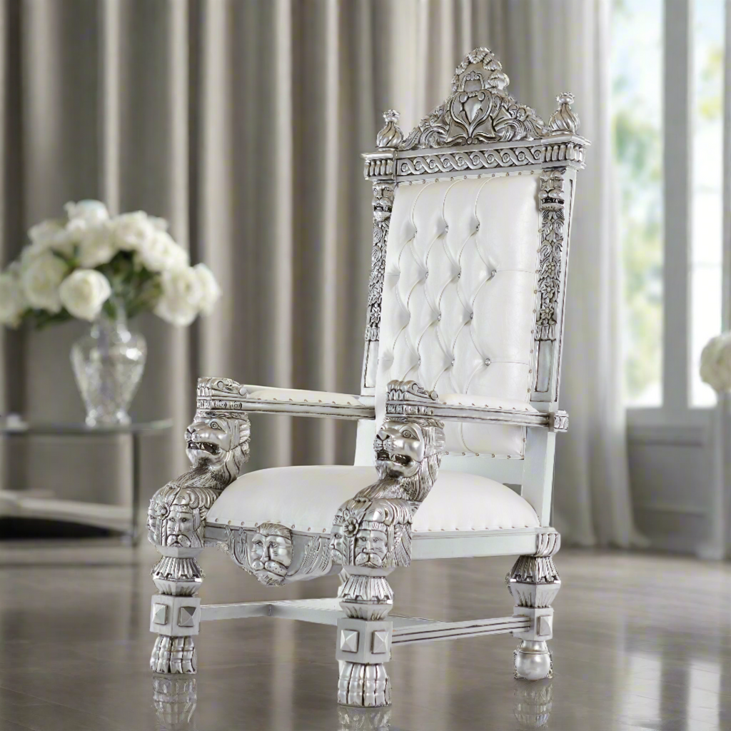 King Samuel 68 Lion Throne Chair White Silver