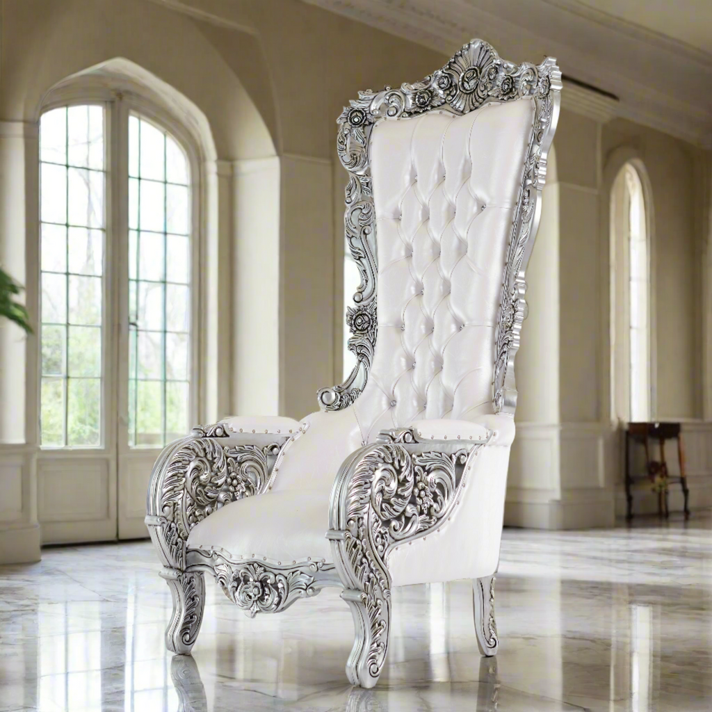 "Queen Latifah" Throne Chair - White / Silver