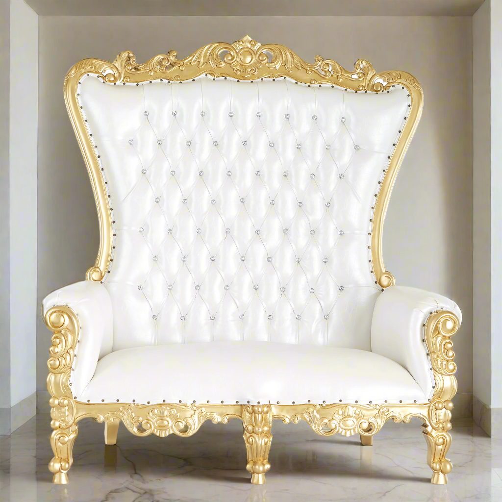 "Queen Tiffany 2.0" Love Seat - White / Gold