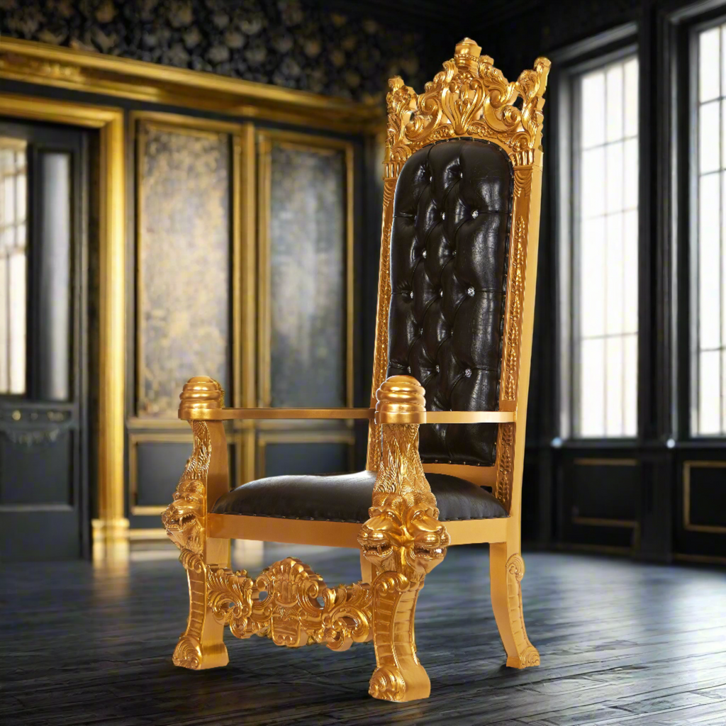 "King Solomon" Royal Throne Chair - Black / Gold