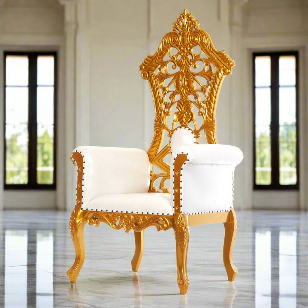 "Queen Amina" Royal Throne Chair - White / Gold