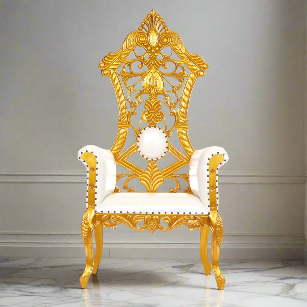 "Queen Amina" Royal Throne Chair - White / Gold