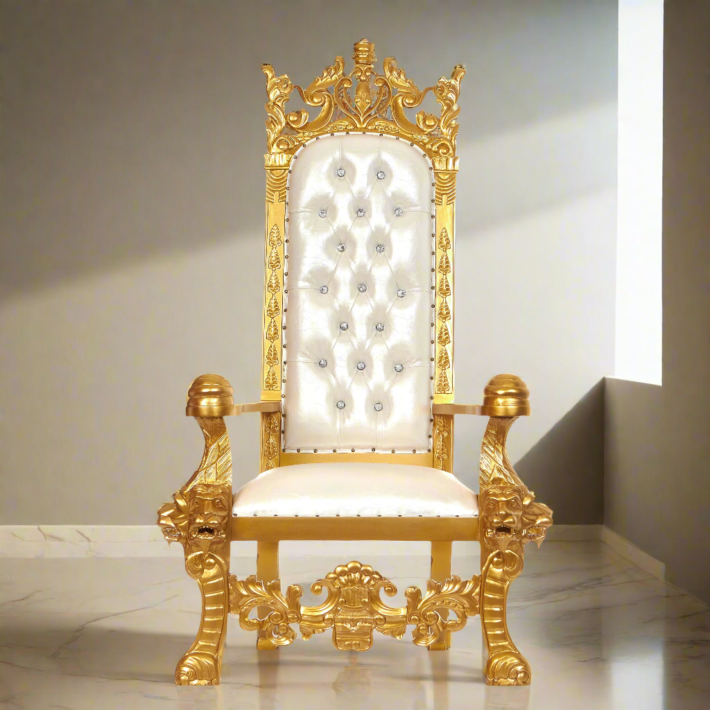 "King Solomon" Royal Throne Chair - White / Gold