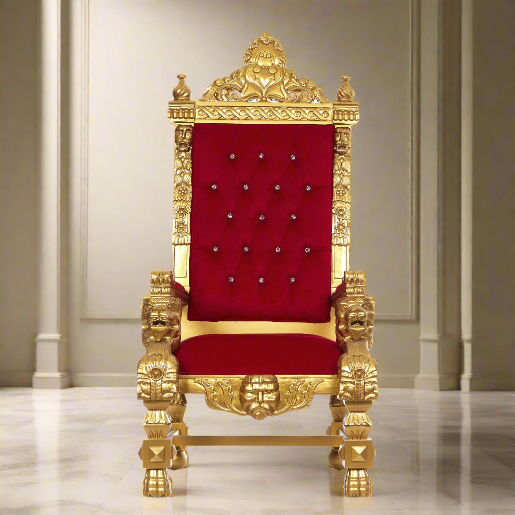 "King Samuel 68" Lion Throne Chair - Red Velvet / Gold