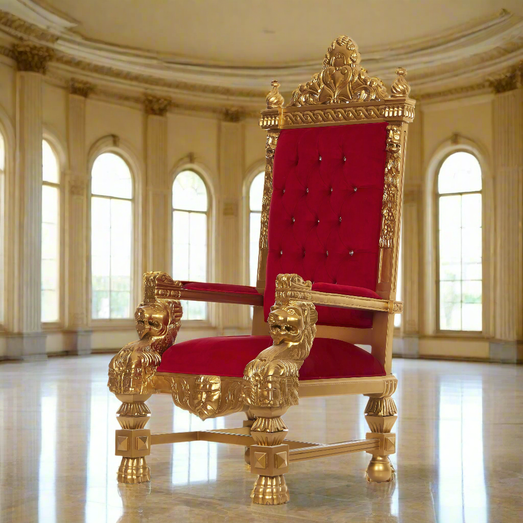 "King Samuel 68" Lion Throne Chair - Red Velvet / Gold