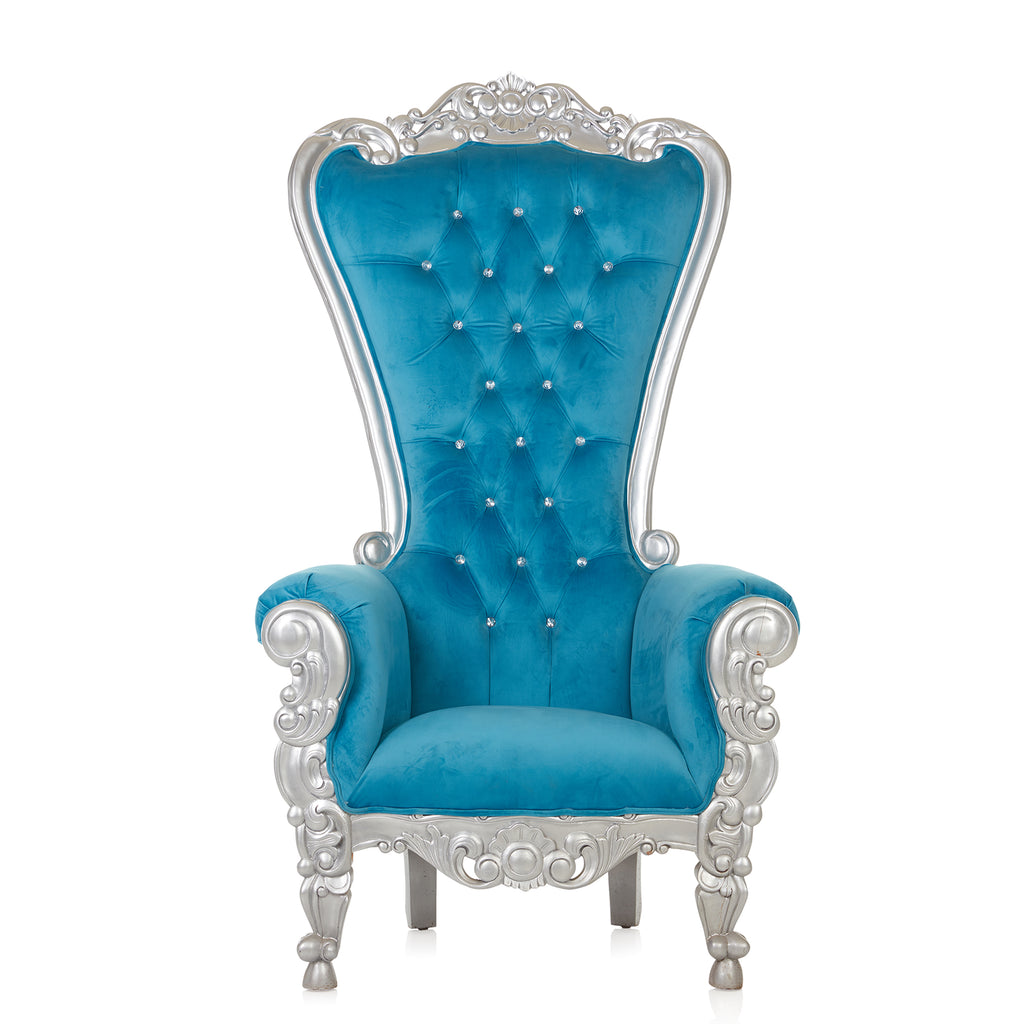 "Queen Tiffany" Throne Chair - Light Blue Velvet / Silver