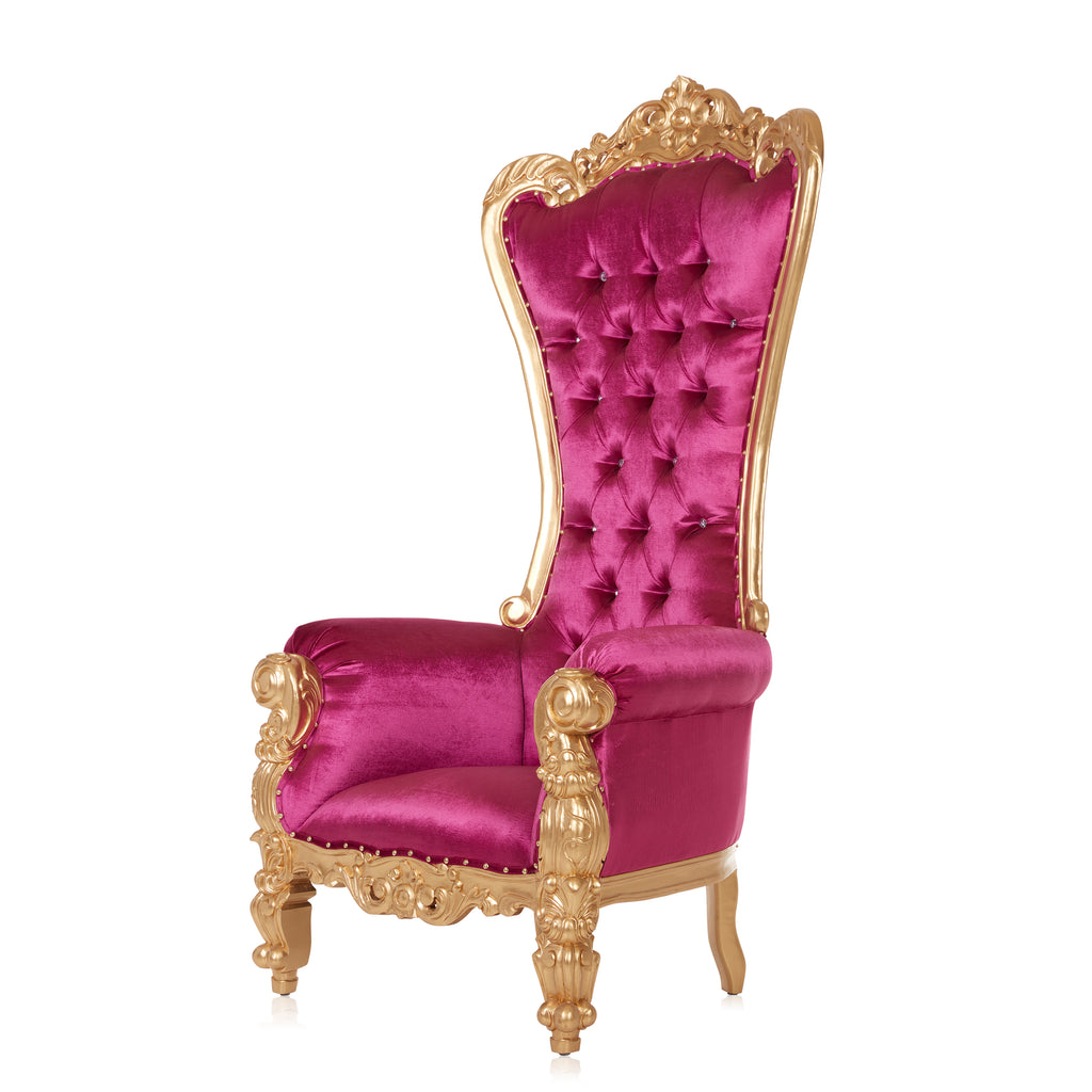 "Queen Tiffany 2.0" Throne Chair - Fuchsia Velvet / Gold