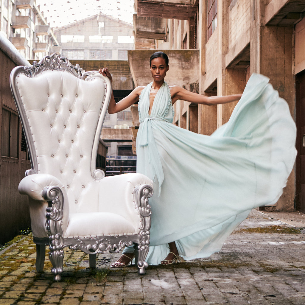"Queen Tiffany" Throne Chair - White / Silver