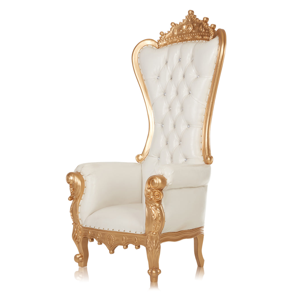 "Queen Crown Top Tiffany" Throne Chair - White / Gold