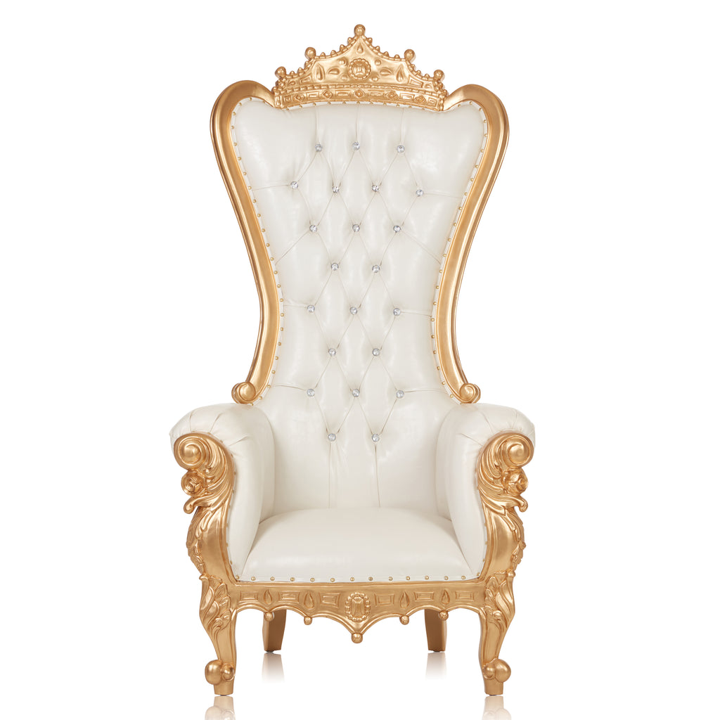 "Queen Crown Top Tiffany" Throne Chair - White / Gold