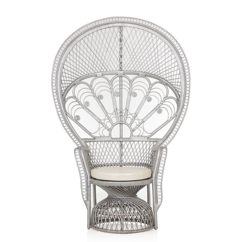 "Delila" 70" Rattan Peacock Chair - Silver