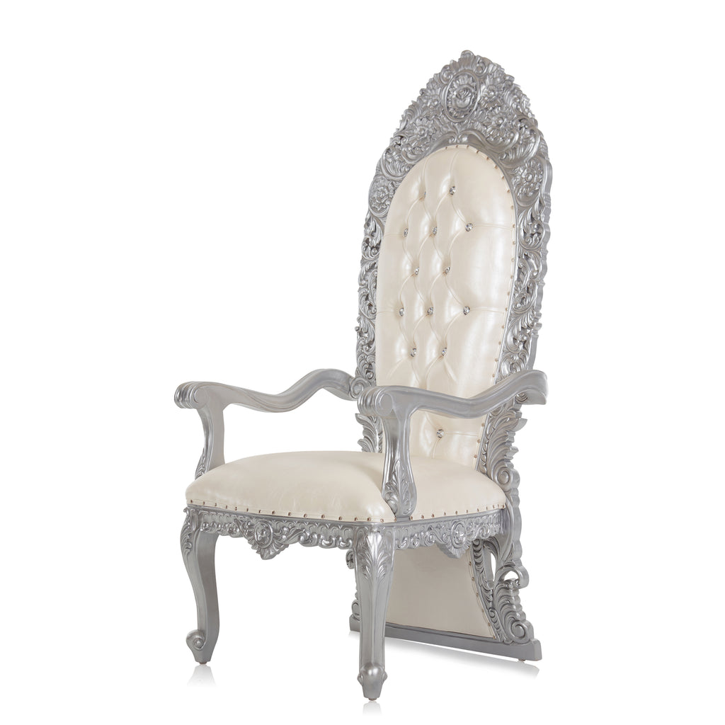 "Jessica" Throne Chair - White / Silver