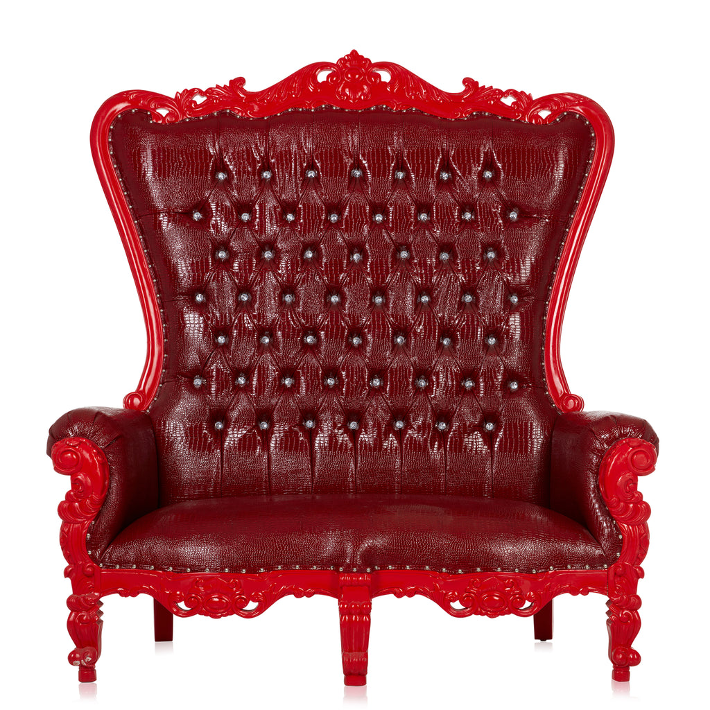 "Queen Tiffany" Love Seat Throne - Red Croc Print / Red