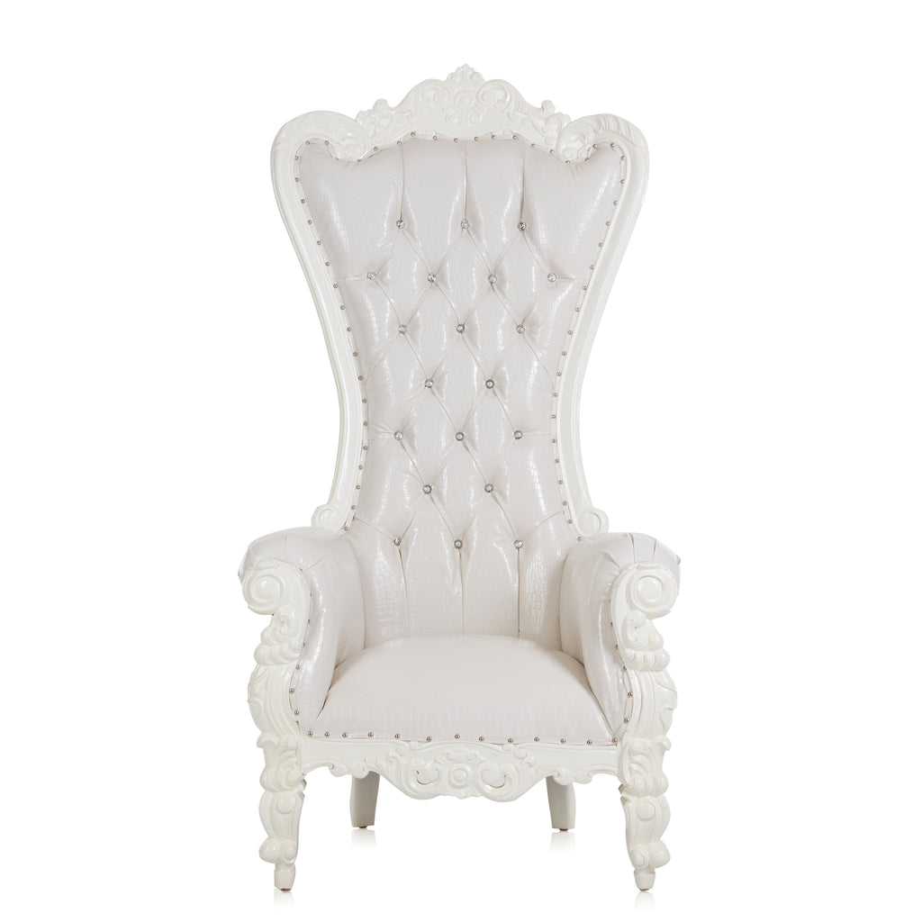 "Queen Tiffany 2.0" Throne Chair - White Croc Print / White