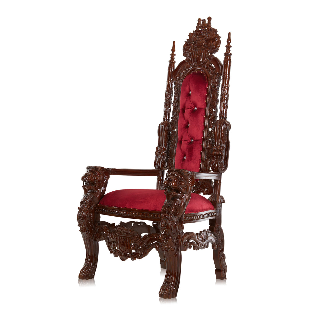 "King David" Lion Throne Chair - Red Velvet / Brown