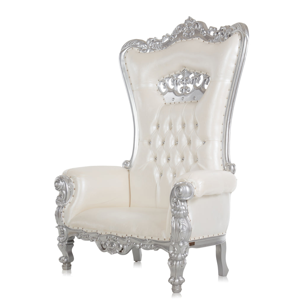 "Crown Tiffany" Extra Wide Throne Chair - White / Silver